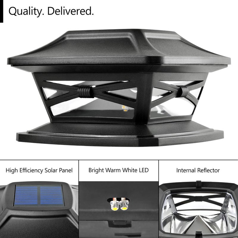 Davinci Lighting Flexfit Solar Outdoor Post Cap Lights - Includes Bases for 4x4 5x5 6x6 Wooden Posts - Bright LED Light - Slate Black (1 Pack) - Image 2
